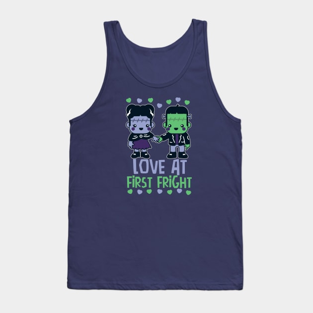 Love at First Fright Cute Frankenstein Monster and His Bride // Cute Halloween Classic Monster Tank Top by Now Boarding